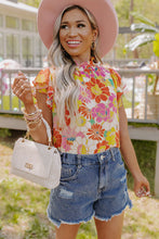 Load image into Gallery viewer, Multicolor Stand Collar Flutter Sleeves Floral Top
