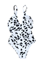 Load image into Gallery viewer, Cross Front Leopard Print Ruched One Piece Swimsuit
