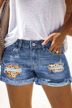 Load image into Gallery viewer, Casual Floral Patchwork Rolled Hem Denim Shorts
