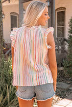 Load image into Gallery viewer, Barrier Striped Flutter Sleeve Frilled Neck Tank Top
