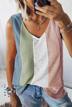 Load image into Gallery viewer, Color Block V-Neck Waffle Knit Tank Top
