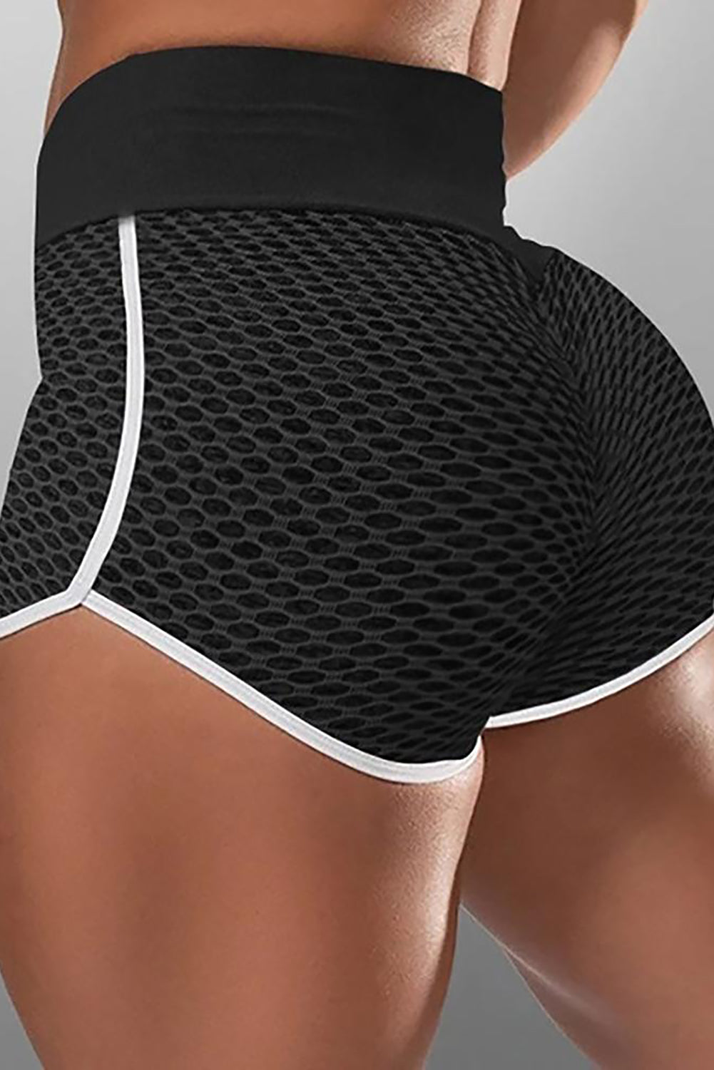 High Waist Honeycomb Contrast Stripes Butt Lifting Yoga Shorts