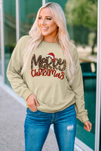 Load image into Gallery viewer, Khaki Merry Christmas Hat Leopard Print Graphic Sweatshirt
