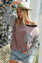 Load image into Gallery viewer, Striped Patchwork Pocketed Long Sleeve Top
