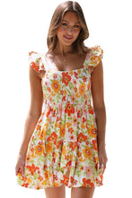 Load image into Gallery viewer, Multicolor Ruffled Shirred Sleeveless High Rise Floral Mini Dress
