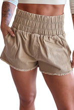 Load image into Gallery viewer, Khaki Smocked Elastic High Waist Casual Shorts
