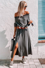 Load image into Gallery viewer, Shirred Off Shoulder Maxi Dress with Split
