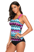Load image into Gallery viewer, Blue Zigzag Print Y Back Tankini Top
