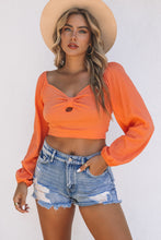 Load image into Gallery viewer, Knotted Puff Sleeve Textured Crop Top
