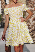 Load image into Gallery viewer, Shirred Flounce Off Shoulder Floral Dress
