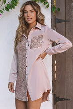 Load image into Gallery viewer, Khaki Sequin Splicing Pocket Buttoned Shirt Dress
