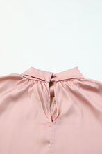 Load image into Gallery viewer, Twist High Neck Puff Sleeve Satin Blouse
