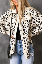 Load image into Gallery viewer, Collared Neckline Flap Pockets Leopard Corduroy Jacket
