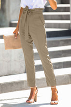 Load image into Gallery viewer, Khaki Casual Paperbag Waist Straight Leg Pants with Belt
