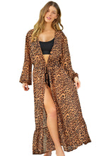 Load image into Gallery viewer, Print Tie Waist Open Front Kimono Beach Cover Up
