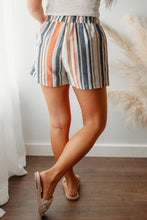 Load image into Gallery viewer, Stripe Vintage Washed Elastic Frill Waist Casual Shorts
