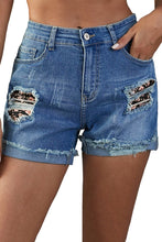 Load image into Gallery viewer, Floral Patchwork Rolled Hem Denim Shorts
