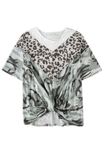 Load image into Gallery viewer, Plus Size Leopard Camo Splicing Twist Knot Half Sleeve T-Shirt
