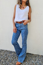 Load image into Gallery viewer, Leopard Print Raw Hem High Waist Flare Jeans
