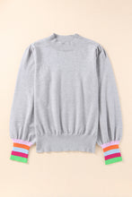 Load image into Gallery viewer, Crew Neck Colorful Striped Cuffs Puff Sleeves Sweater
