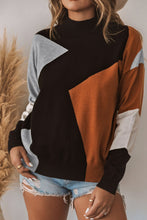 Load image into Gallery viewer, Color Block Mock Neck Drop Shoulder Knit Sweater
