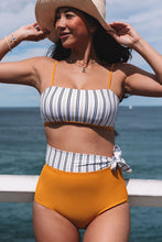 Load image into Gallery viewer, 2pcs Contrast Striped Tie High Waist Bikini Swimsuit
