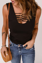 Load image into Gallery viewer, Lace up Hollow-out Neck Solid Tank Top
