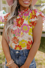 Load image into Gallery viewer, Multicolor Stand Collar Flutter Sleeves Floral Top
