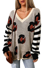 Load image into Gallery viewer, Striped Sleeves Patchwork Leopard Sweater
