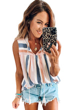 Load image into Gallery viewer, Multicolor Split V Neck Striped Print Tank Top
