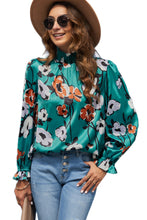 Load image into Gallery viewer, Floral Print Smocked Mock Neck Blouse
