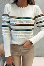 Load image into Gallery viewer, Striped Ribbed Scalloped Detail Knit Sweater
