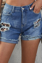 Load image into Gallery viewer, Floral Patchwork Rolled Hem Denim Shorts
