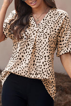 Load image into Gallery viewer, Animal Print V-neck Rolled Sleeve Tunic Top
