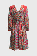 Load image into Gallery viewer, Multicolour V Neck 3/4 Sleeve Bohemian Vintage Print Mini Dress
