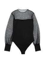 Load image into Gallery viewer, Polka Dot Mesh Splicing Long Sleeve Bodysuit
