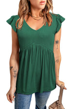 Load image into Gallery viewer, Ribbed Flounce Sleeve V Neck Babydoll Top
