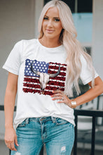Load image into Gallery viewer, Bull Skull American Flag Graphic Tee
