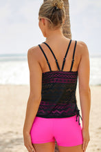 Load image into Gallery viewer, Color Block Lace Drawstring Tie Tankini Set
