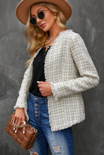 Load image into Gallery viewer, Frayed Slim-fit Open Front Plaid Jacket
