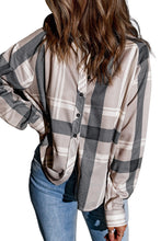 Load image into Gallery viewer, Khaki High Low Brushed Plaid Oversize Shacket

