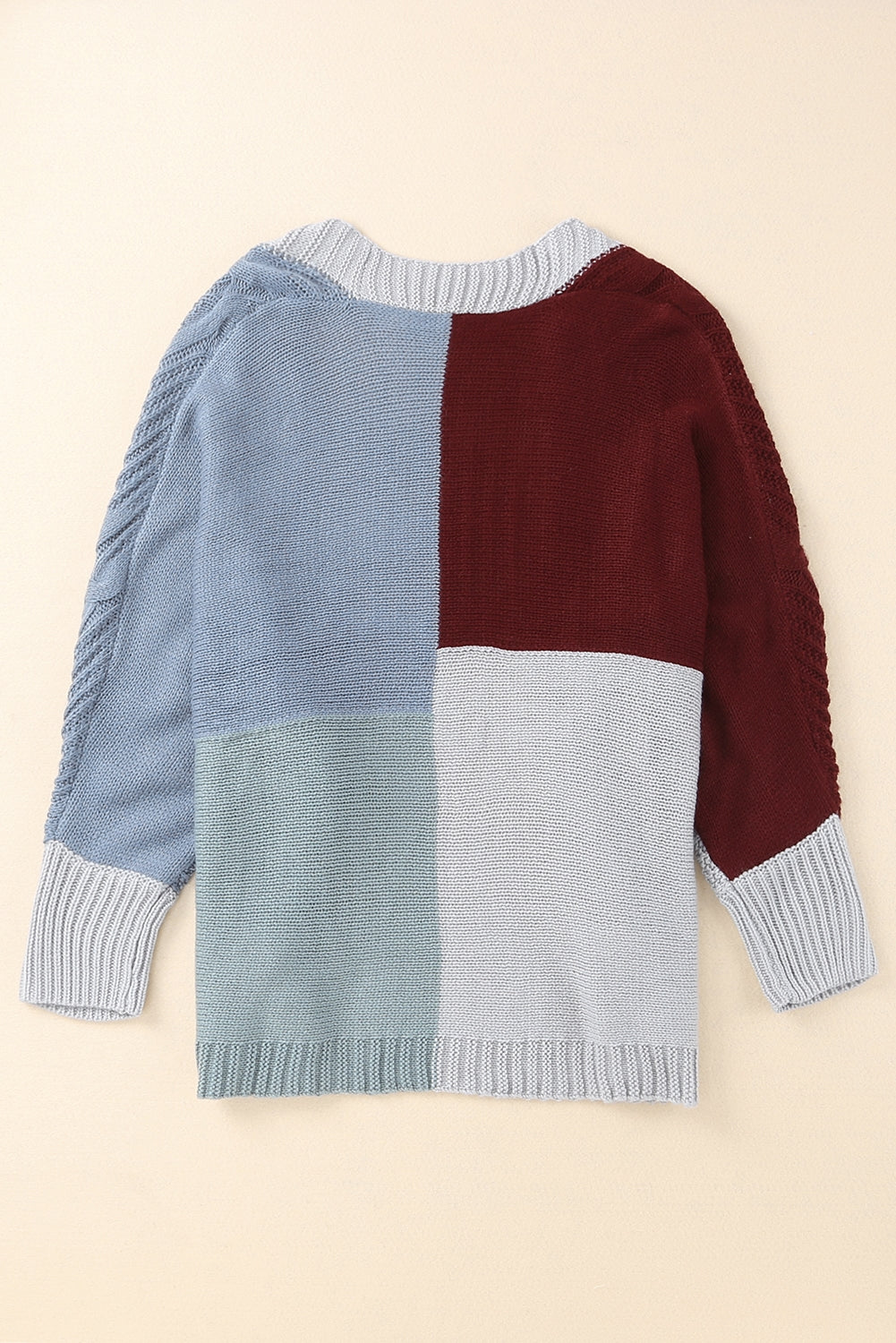 Red Color Block Loose Open Front Knitted Cardigan