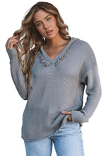 Load image into Gallery viewer, V Neck Ribbed Drop Shoulder Hooded Sweater
