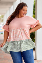 Load image into Gallery viewer, Ruffled Short Sleeve Leopard Splicing Flowy Plus Size Top
