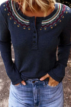 Load image into Gallery viewer, Navy Blue Embroidered Round Neck Waffle Top
