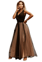 Load image into Gallery viewer, Polka Dot Mesh Overlay Sleeveless Maxi Dress
