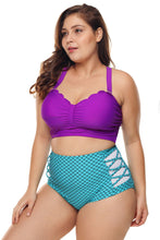 Load image into Gallery viewer, Purple &amp; Blue Scalloped Detail High Waist Swimsuit

