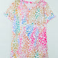 Colorful Leopard V Neck Short Sleeve Top