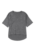 Load image into Gallery viewer, Waffle Knit Seamed Half Sleeve V Neck Top
