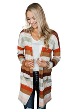 Load image into Gallery viewer, Multicolor Striped Print Pockets Open Front Cardigan
